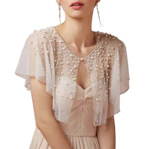 Pearls Wedding Capes Shawl Wrap Shrug Bridal Evening Dress Jackets Flapper Bolero Cover Up for Party Formal
