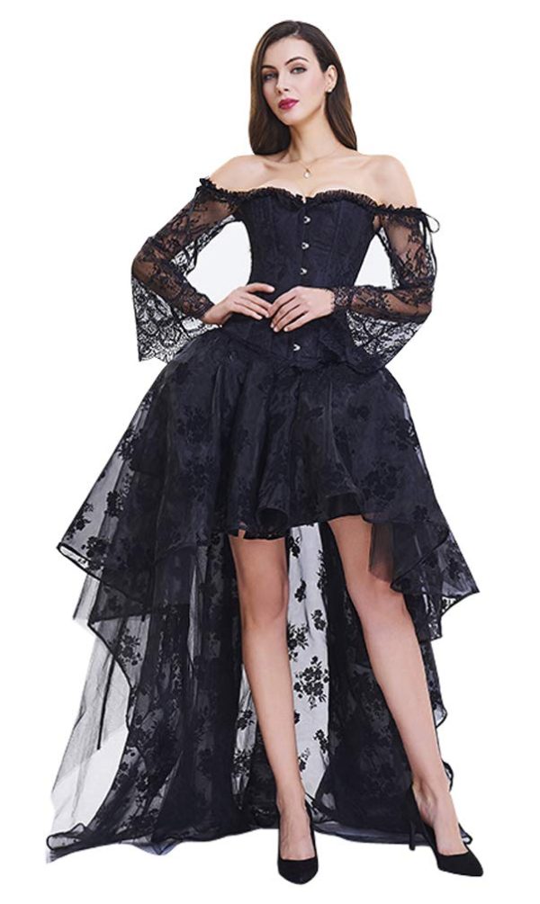 Women's Steampunk Victorian Off Shoulder Corset Top With High Low Skirt