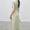 Women's Solid Polo Shirt Dress Summer Short Sleeve Split Cinched Waist A-Line Midi Dresses