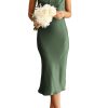 Women's 2025 Summer Midi Satin Dress One Shoulder Spaghetti Strap Backless Ruched Bodycon Dresses