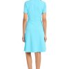 Women's A-line Short Sleeve Gathered Neckline Knee Length Business Casual Cocktail Wedding Guest Dress