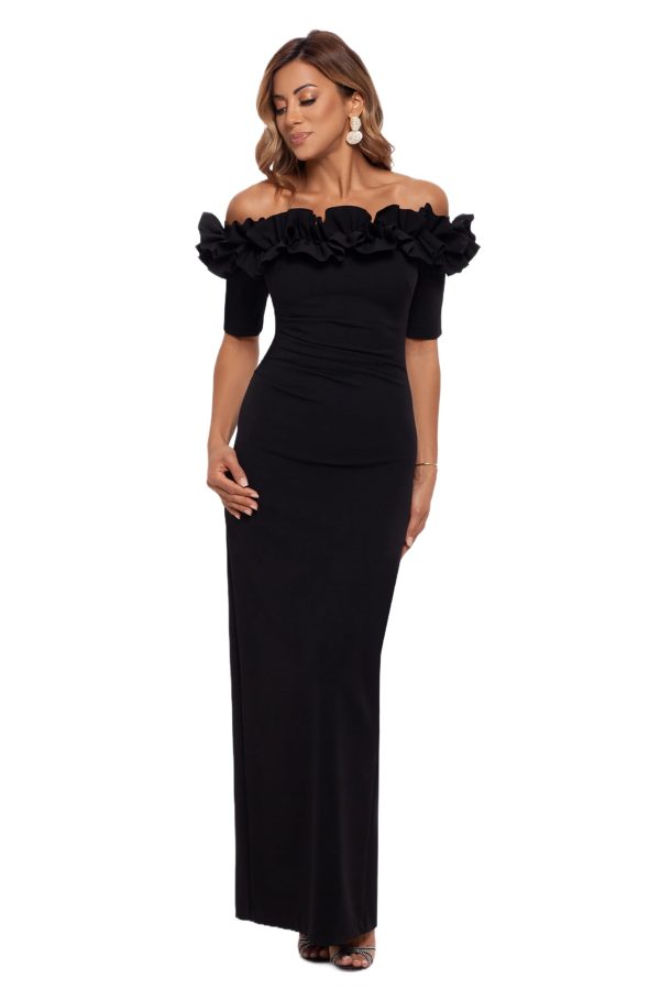 Women's Long Off The Shoulder Scuba Crepe Dress (Reg and Petite)