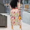 Lapel Three-Quarter Sleeve Knee Length Pleated Floral Women's Sheath Dress