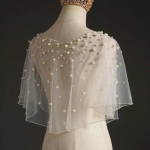 Pearls Wedding Capes Shawl Wrap Shrug Bridal Evening Dress Jackets Flapper Bolero Cover Up for Party Formal