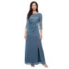 Women's Long Mother of The Bride Dress with Stretch Lace Bodice & Hip Embellishment (Petite and Regular Sizes)