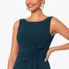 Women's Long Sleeveless Boat Neck Ruffle Side Slit Scuba Crepe Gown