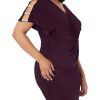 Women's Long V-Neck Knot Front Wedding Guest Dress with Cold Shoulder Sleeves (Petite and Regular Sizes)