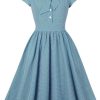 Women's Retro Casual Empire Waist Swing Dress Rockabilly 60s 70s Short Sleeve Summer Party Dresses