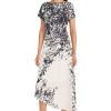 Women's Ruched Waist Asymmetrical Midi Boat Neck Short Sleeve-Special Occasion Wedding Guest Dress
