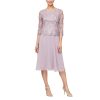 Women's Tea Length Embroidered Bodice Mother of The Bride Gown, Wedding Guest Dress (Petite and Regular Sizes)
