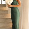 Women's 2025 Summer Midi Satin Dress One Shoulder Spaghetti Strap Backless Ruched Bodycon Dresses