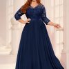 Women's Formal Floral Lace V Neck Plus Size Bridesmaid Party Maxi Dress