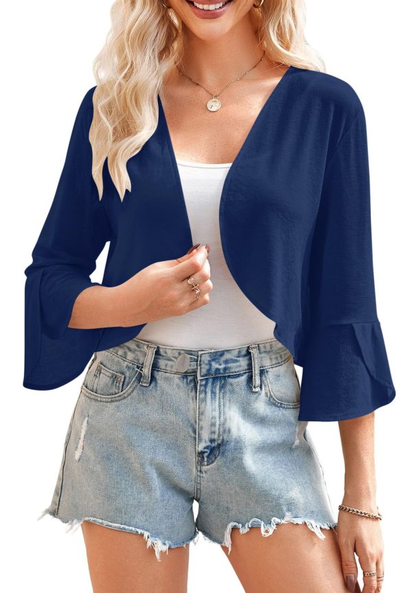 Shrugs for Women 3/4 Sleeve Cropped Cardigan Lightweight Summer Sheer Bolero Shrug for Dresses