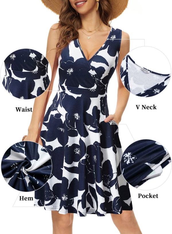 Womens Wrap V Neck Sleeveless Sundress Summer Flare Tank Dress with Pockets …