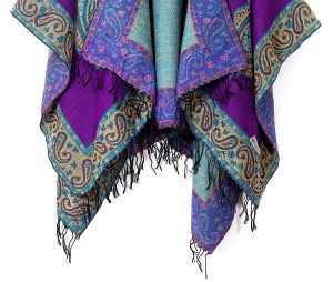 Women's Retro Style Vintage Pattern Tassel Poncho Shawl Cape Wraps For Women